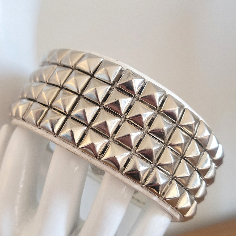 White Leather Studded Cuff